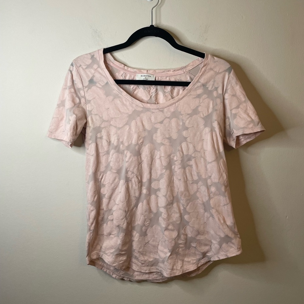 Aritzia Babaton Sami Pink Floral Jacquard Sheer Shirt Top Blouse Valentine’s Day